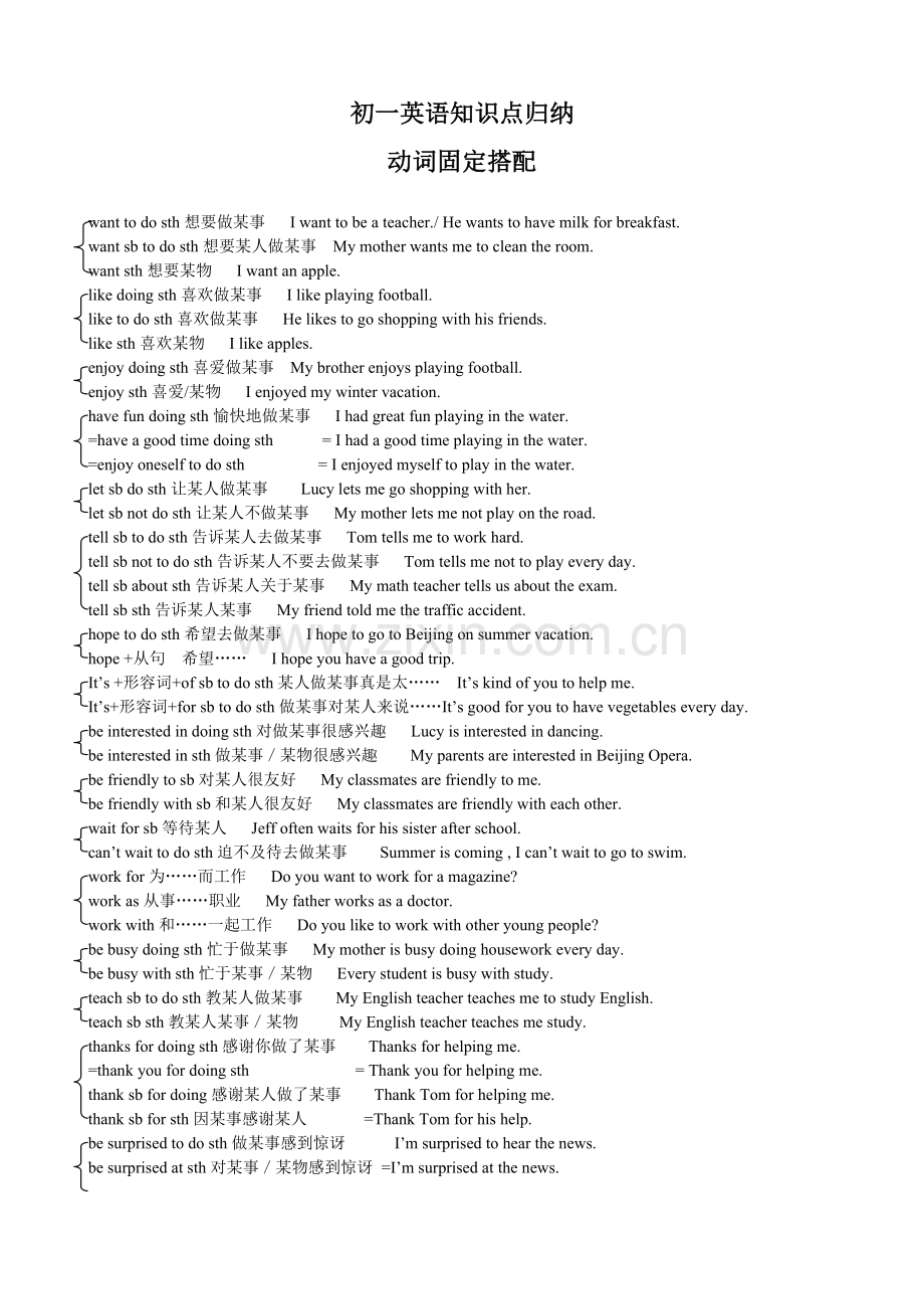 初中英语知识点归纳动词固定搭配.doc_第1页