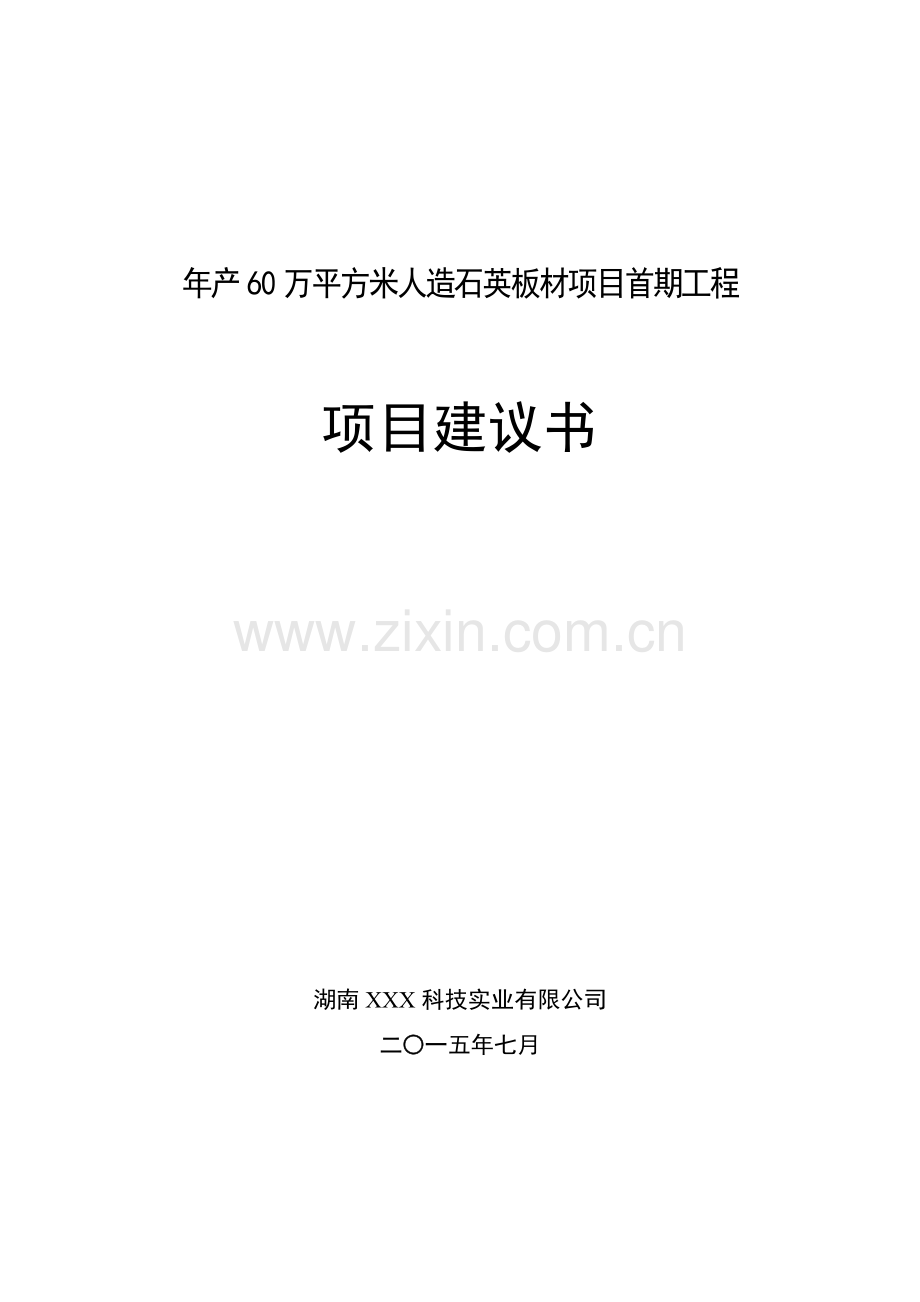 60万平方米年人造石英板材项目首期工程项目建设可行性研究报告.doc_第1页