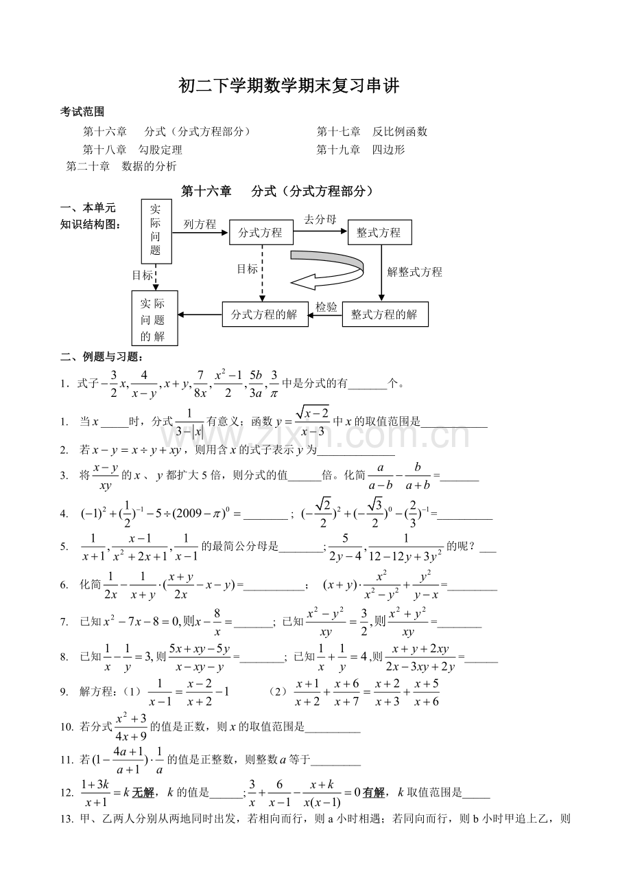 人教版初二下学期数学期中复习串讲及练习题.doc_第1页