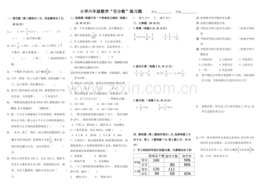 小学六年级数学百分数练习题含答案.doc_第1页