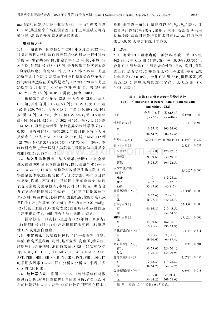 急性胰腺炎并发毛细血管渗漏综合征的危险因素.pdf_第2页