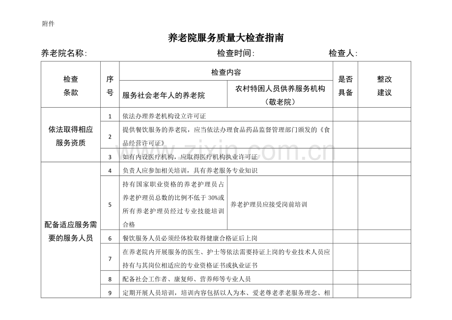 养老院服务质量大检查指引.doc_第1页