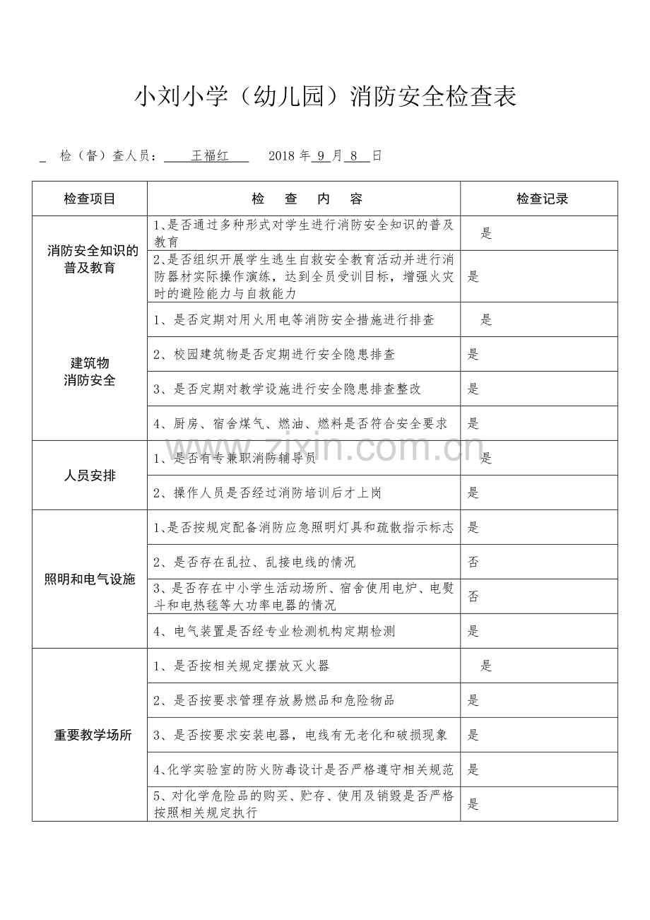 学校消防安全检查表1.doc_第1页