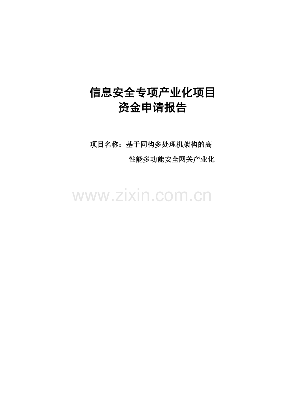 基于同构多处理机架构的高性能多功能安全网关产业化项目建设可研报告.doc_第1页