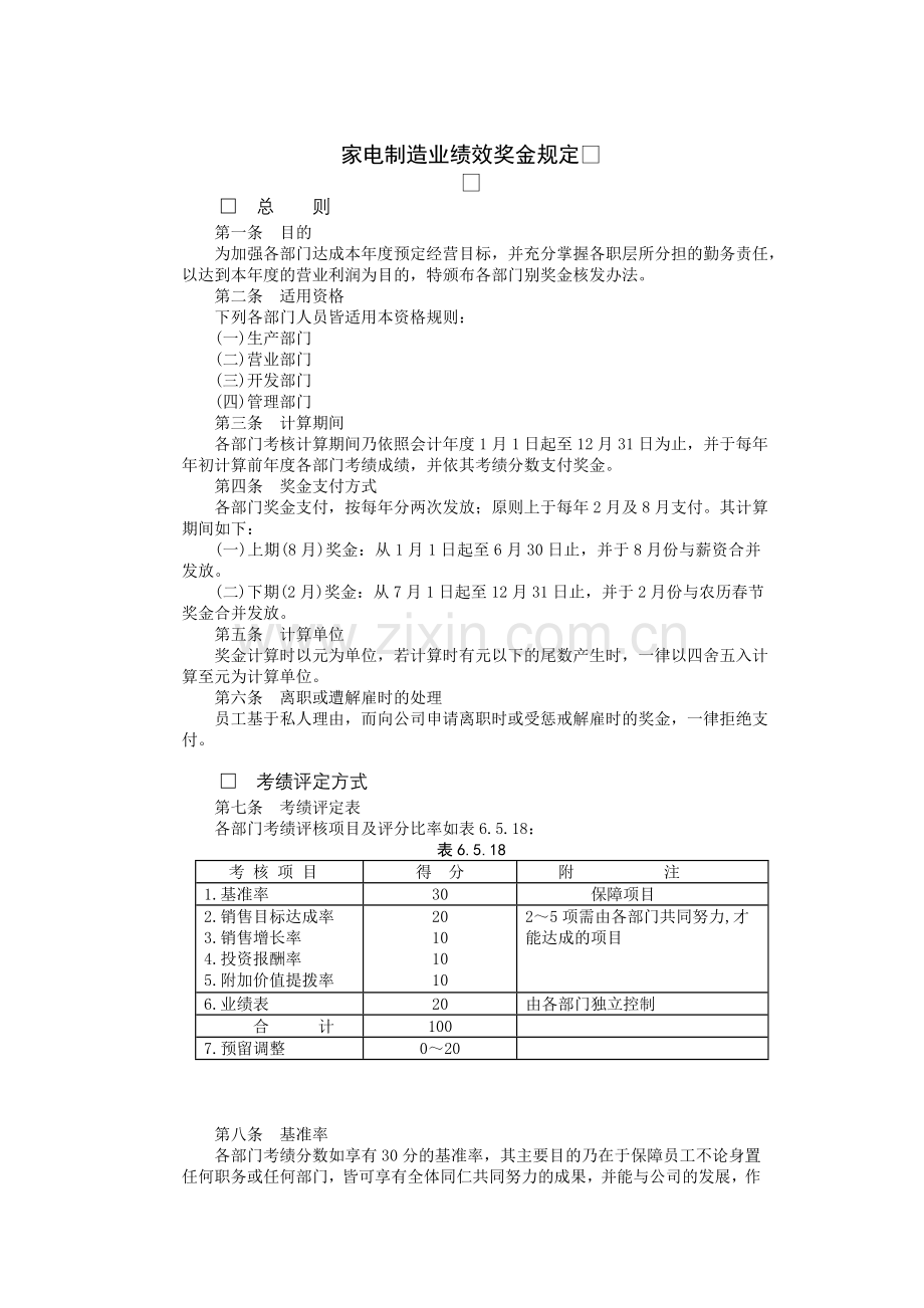 家电制造业绩效奖金规定1.doc_第1页