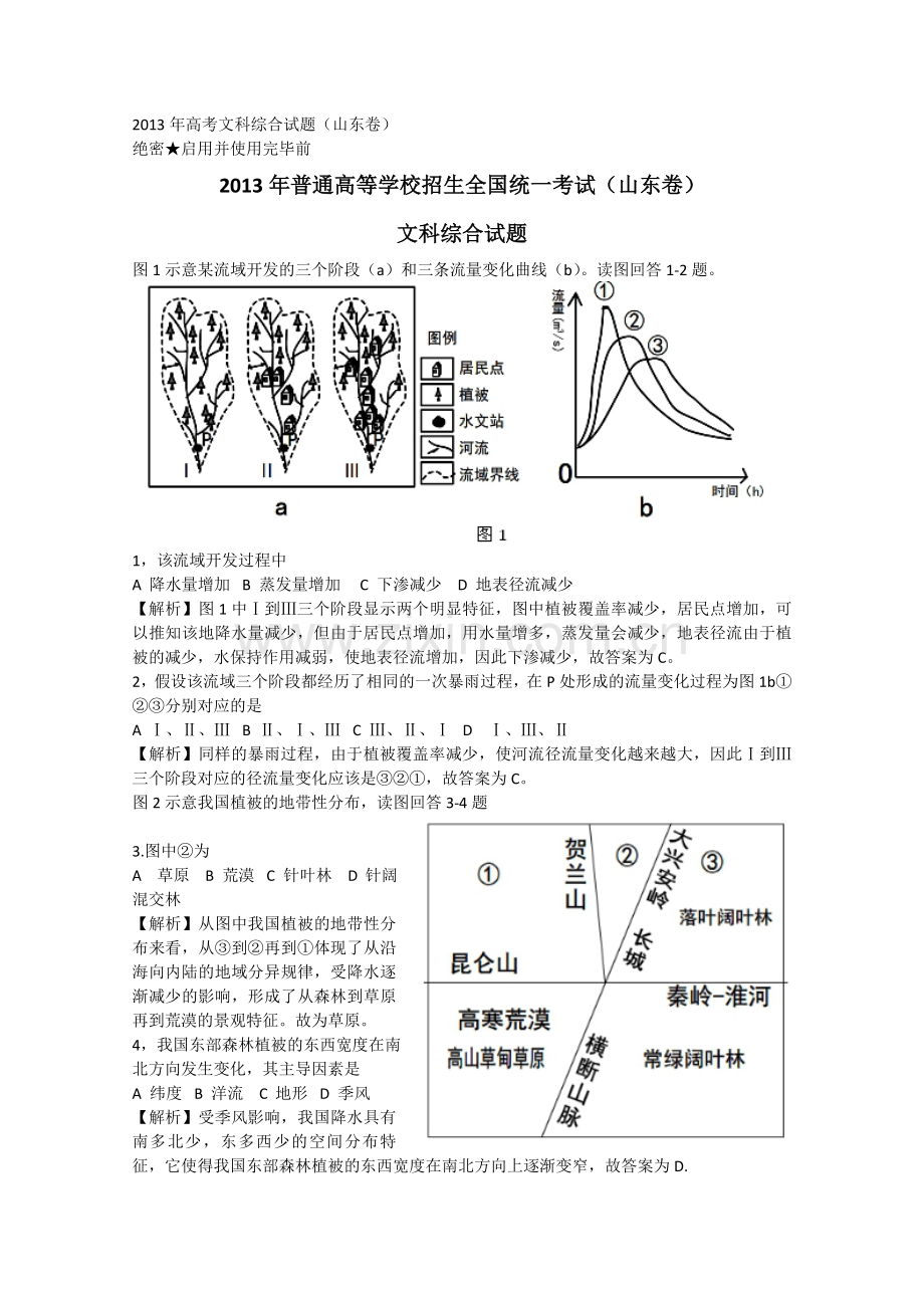 2013山东高考文综试题山东卷含答案解析.doc_第1页