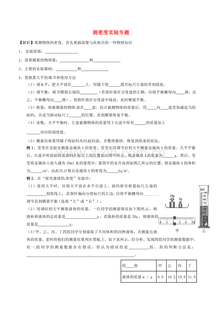 八年级物理上册-测密度实验专题无答案新版教科版.doc_第1页