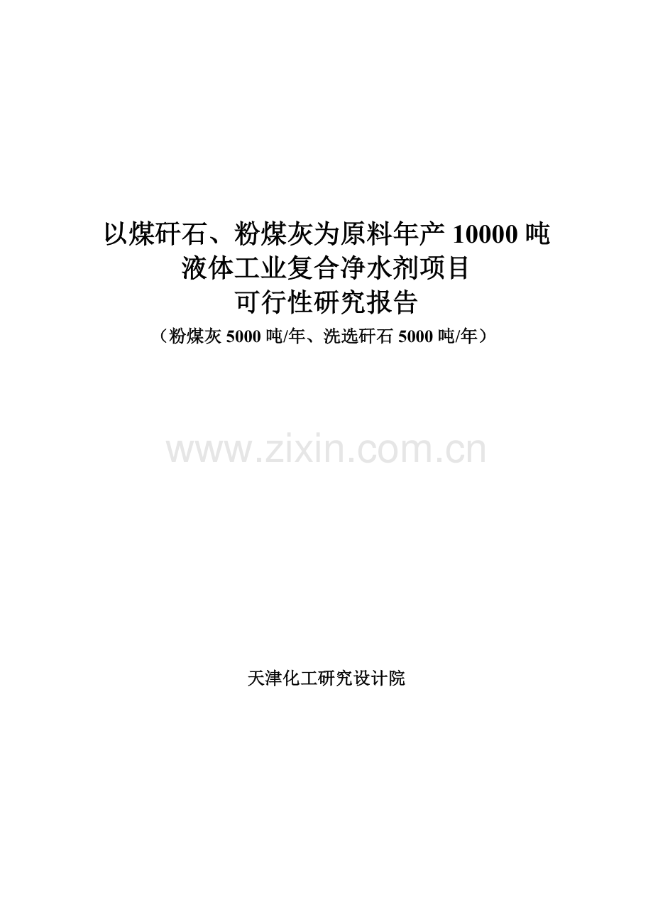 年产10000吨液体复合净水剂(粉煤灰煤矸石为原料)可行性分析研究论证报告.doc_第1页