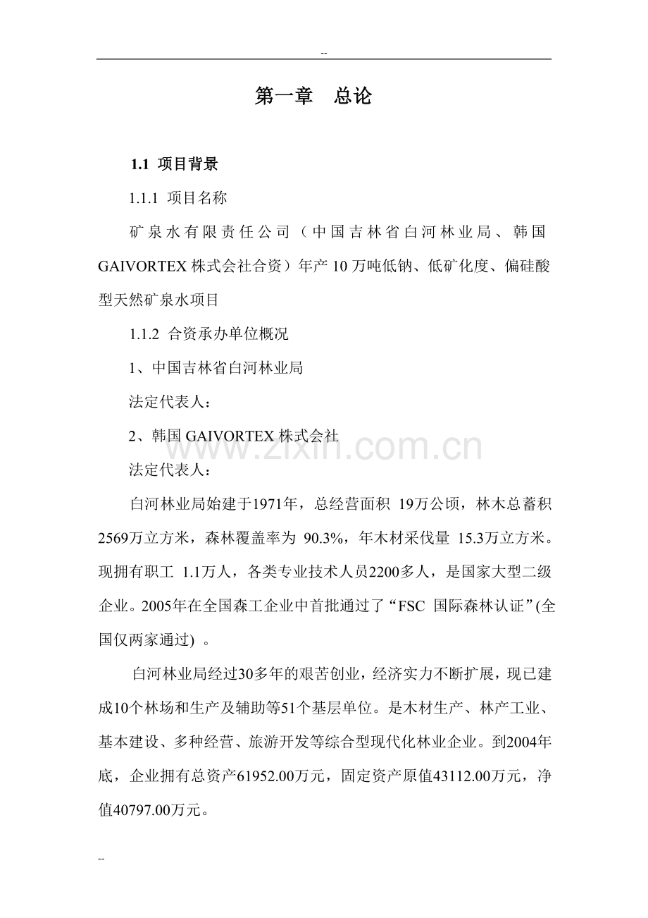 年产10万吨低钠、低矿化度、偏硅酸型天然矿泉水项目可行性研究报告-优秀甲级资质投资可行性研究报告.doc_第1页