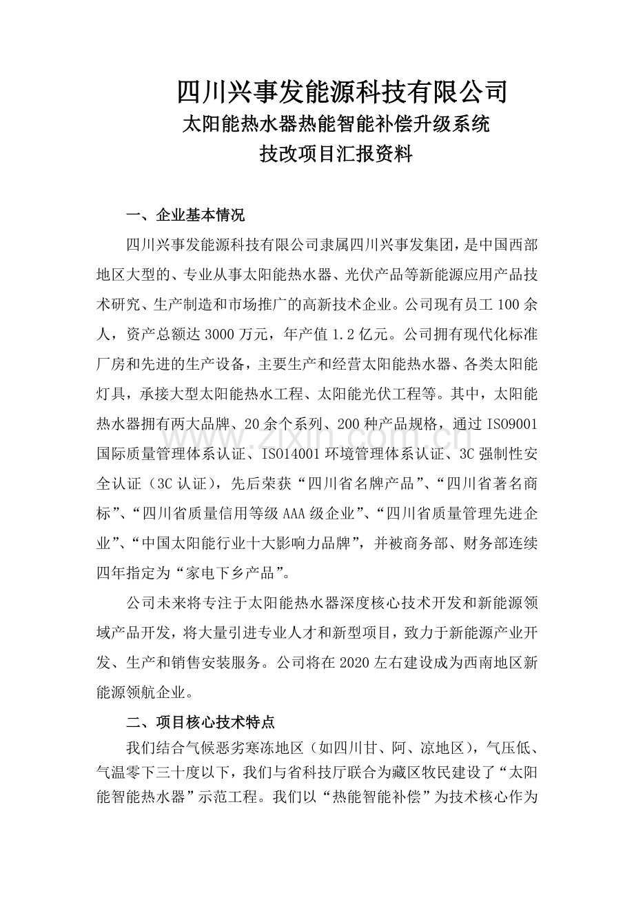 2013国家中小企业专项支持资金申报汇报资料.doc_第1页