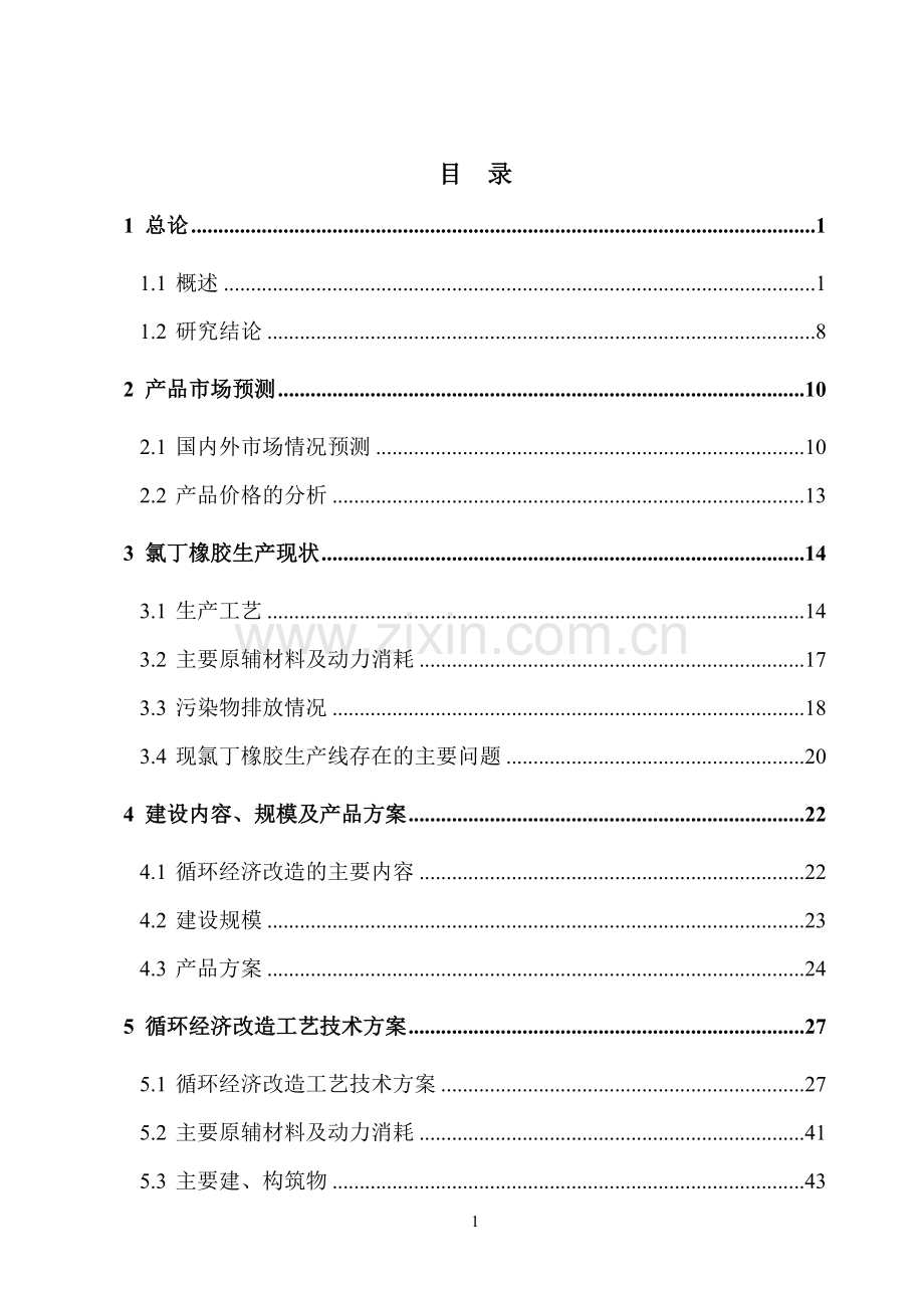 某化工公司氯丁橡胶循环经济技术改造项目可行性研究报告.doc_第1页