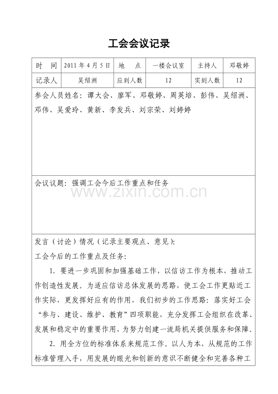 工会活动记录表格.doc_第1页