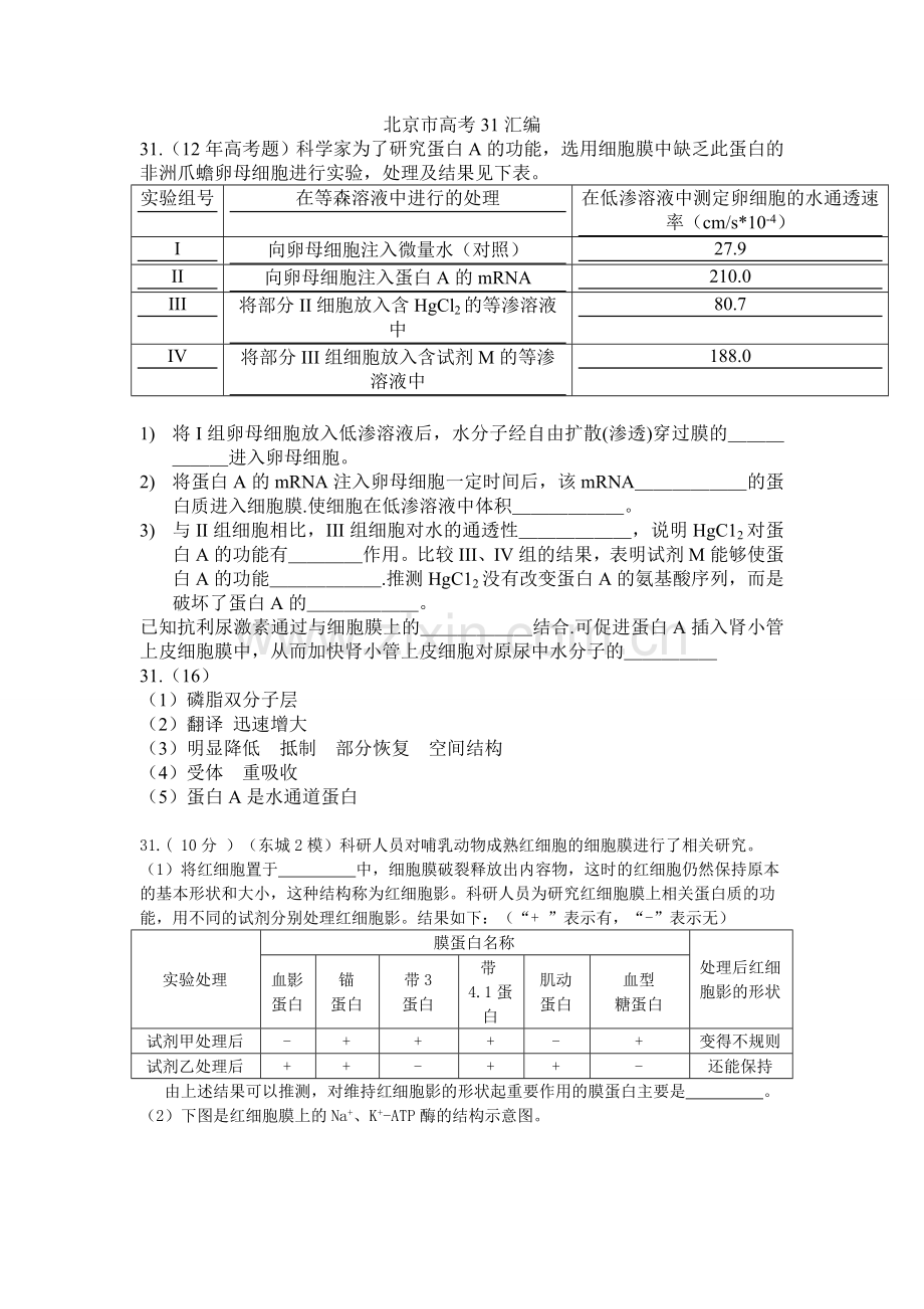 北京市高考生物31题汇编.doc_第1页