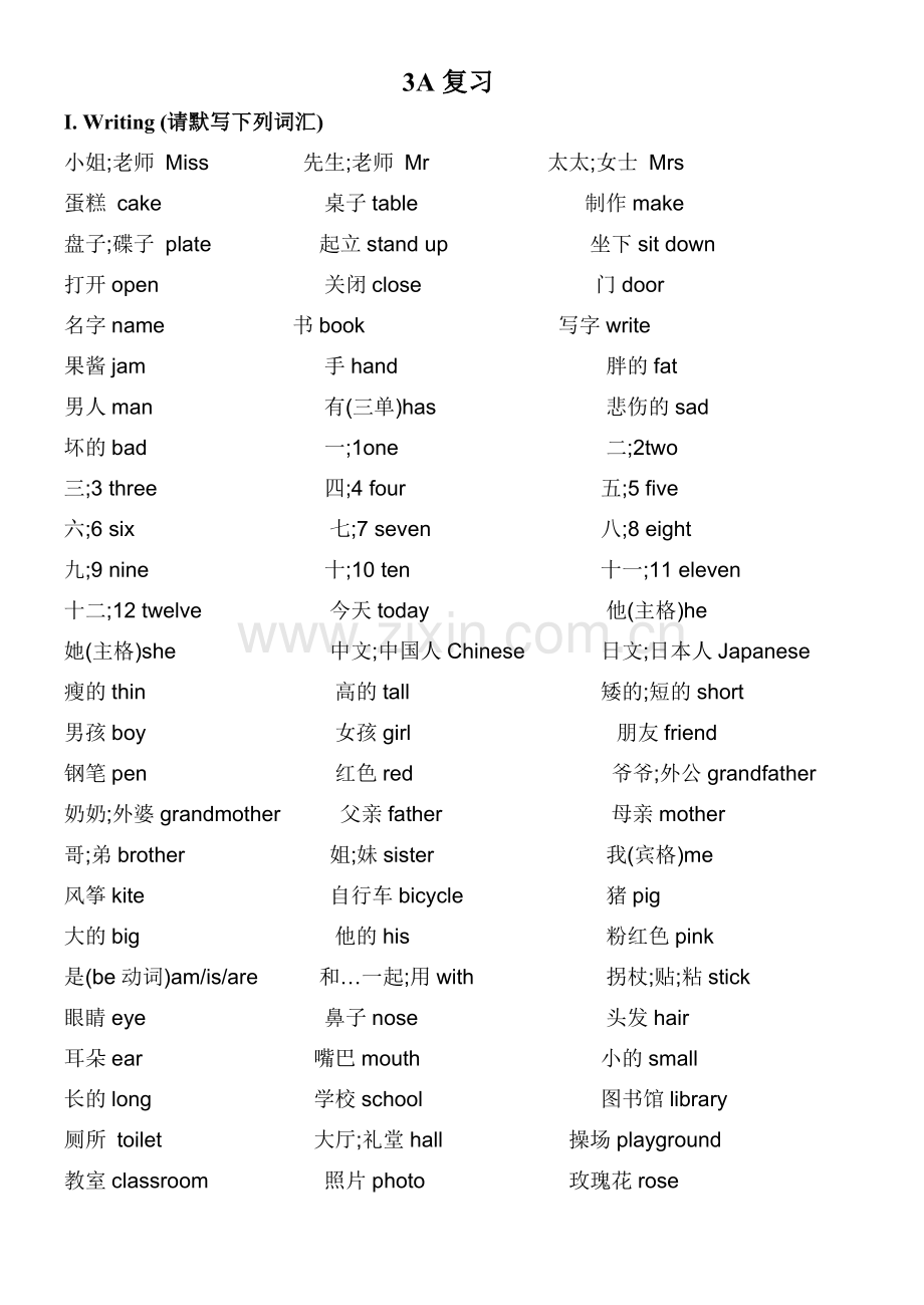 上海三年级上第一学期牛津英语教材3A英语复习.doc_第1页