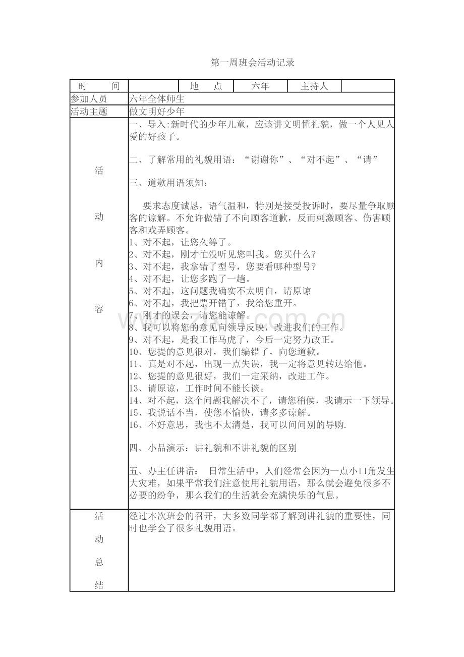 六年级班会活动记录.doc_第1页