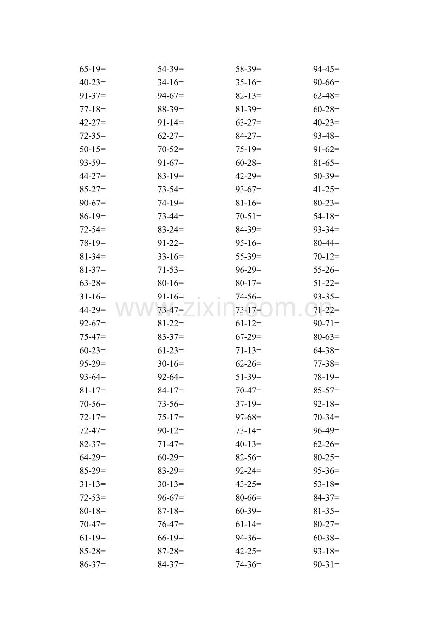 100以内退位减法600题.doc_第1页