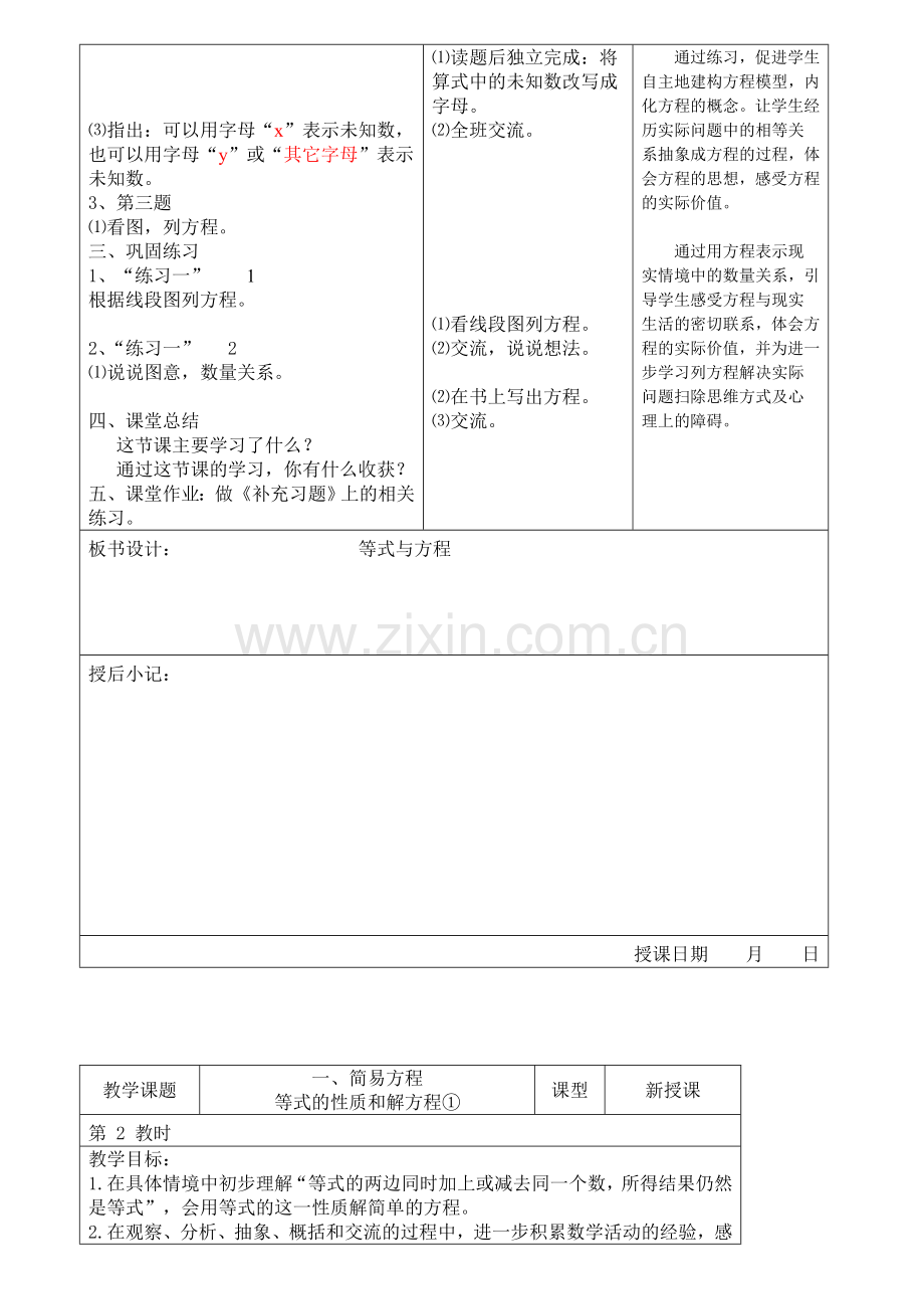 新苏教版五年级下册简易方程教案.doc_第2页