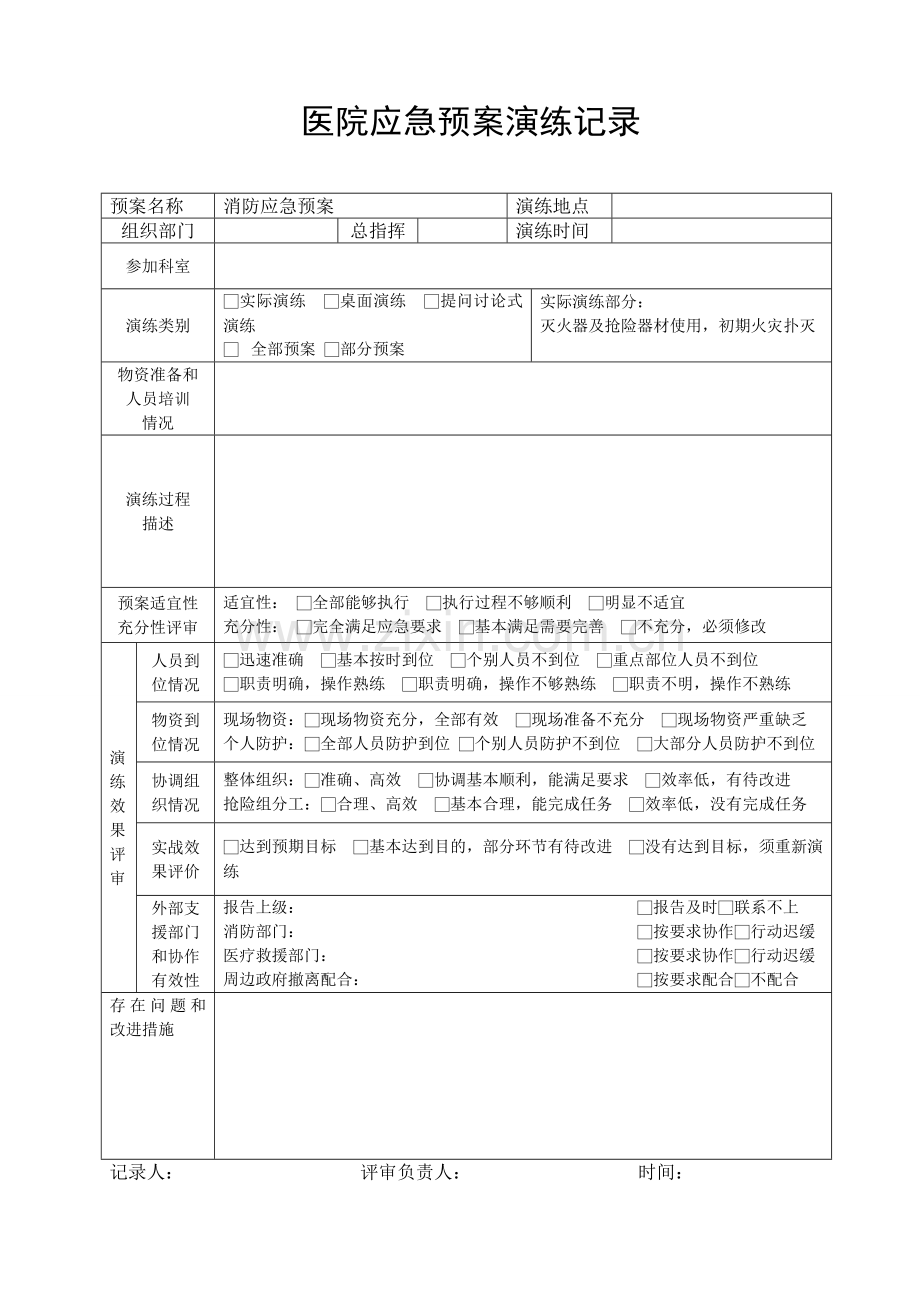 医院应急预案演练记录表1.doc_第1页