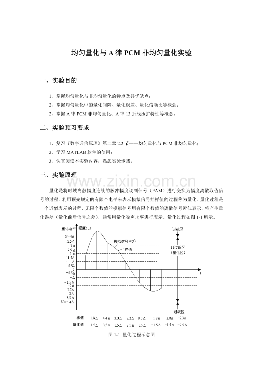 均匀量化与A律PCM非均匀量化实验.doc_第1页