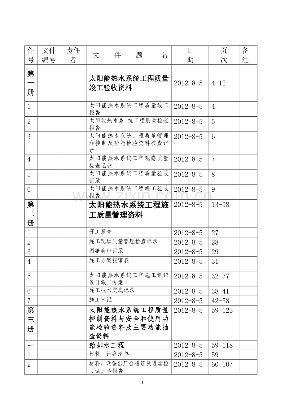 太阳能热水系统工程竣工资料(案例)资料.doc_第1页