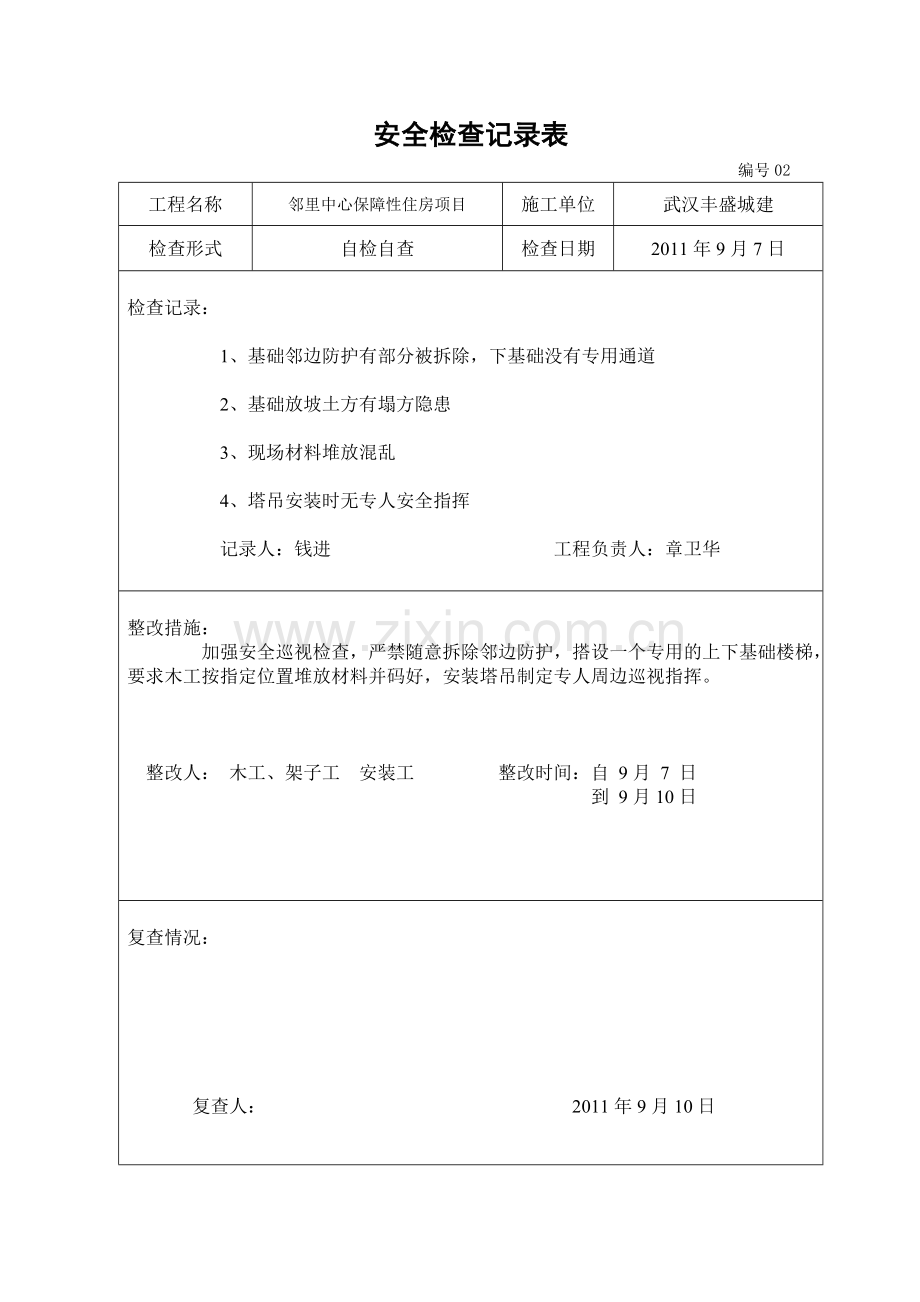 A项目安全检查记录表.doc_第2页