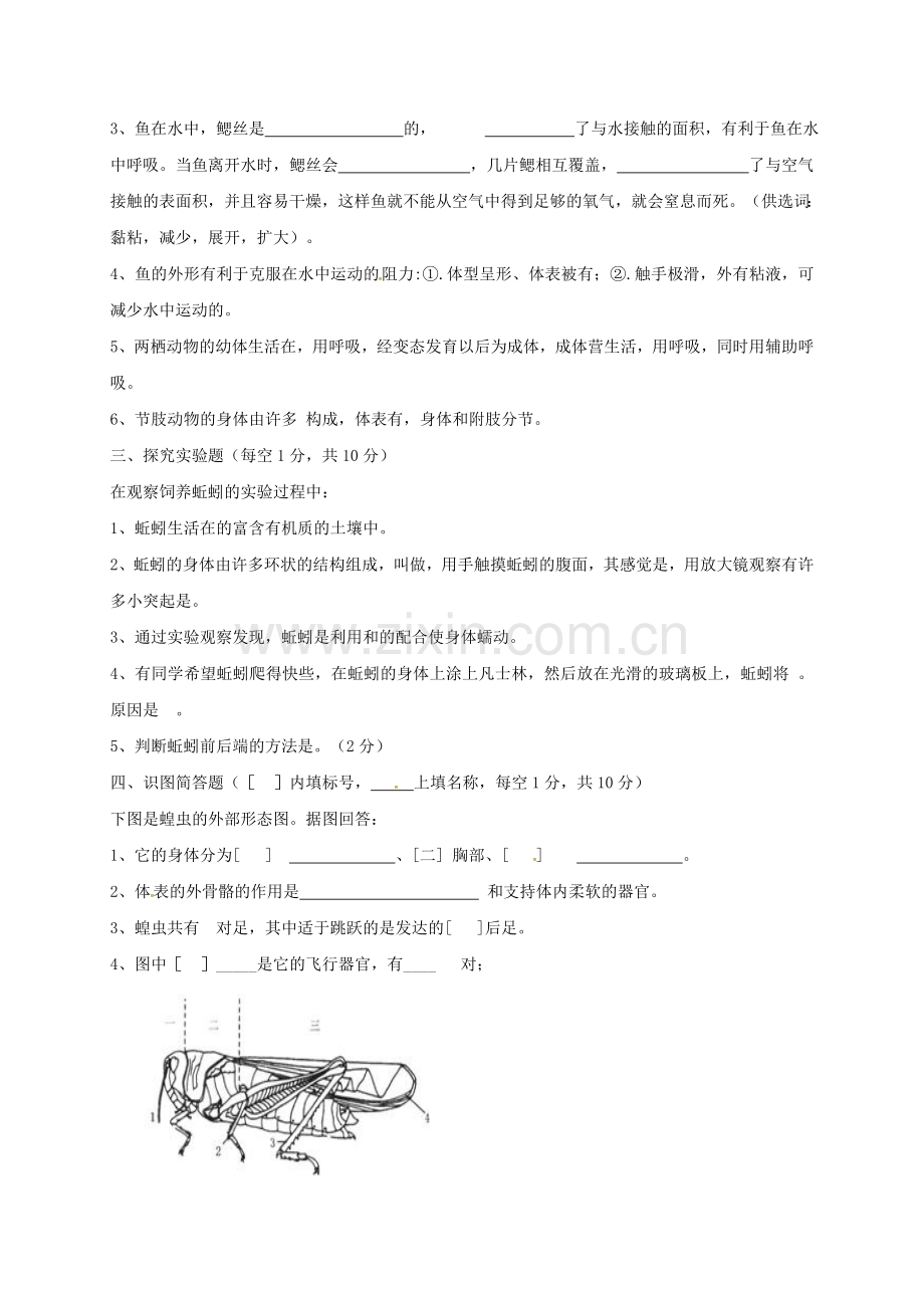 八年级生物10月月考试题无答案-新人教版.doc_第3页