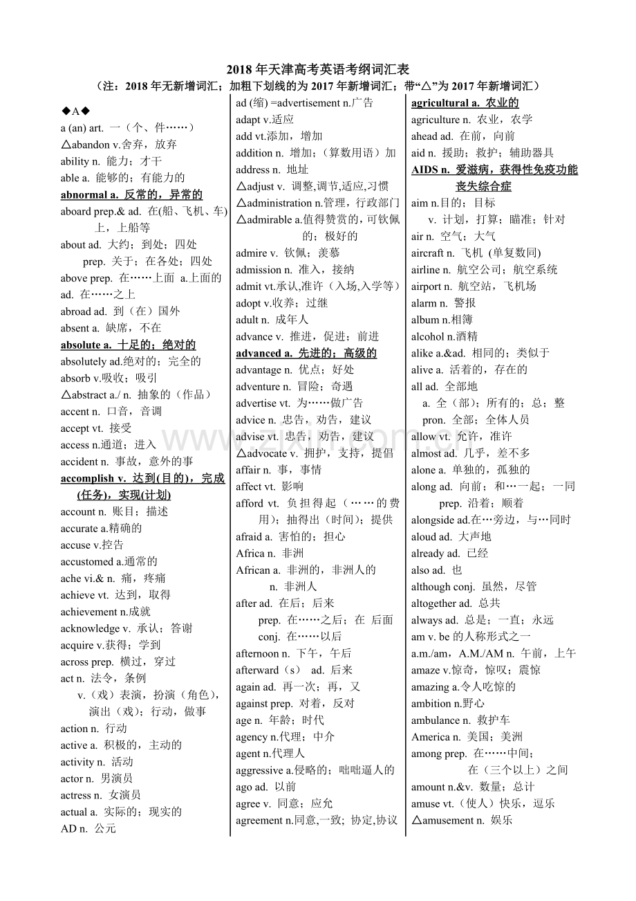 天津市高考英语考纲词汇表官方完整版.doc_第1页