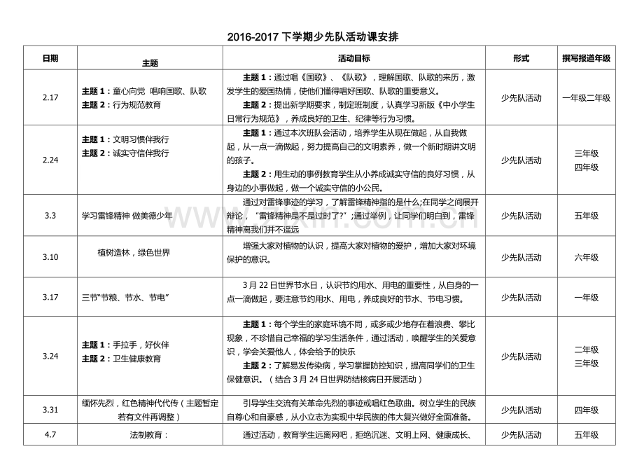 20162017下队活动课课安排.doc_第1页