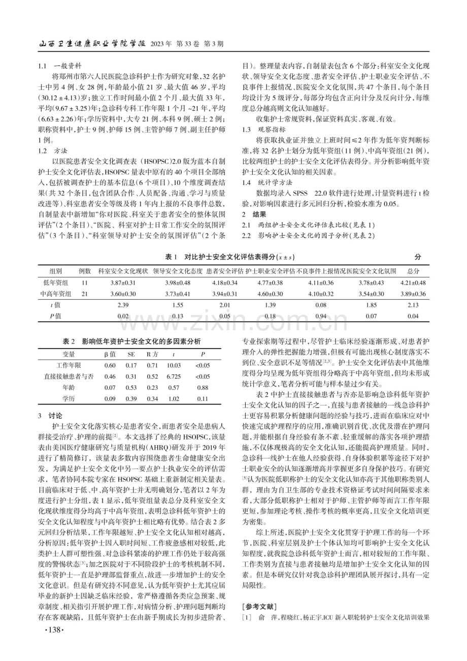 急诊科低年资护士对护士安全文化认知现状及因素分析.pdf_第2页