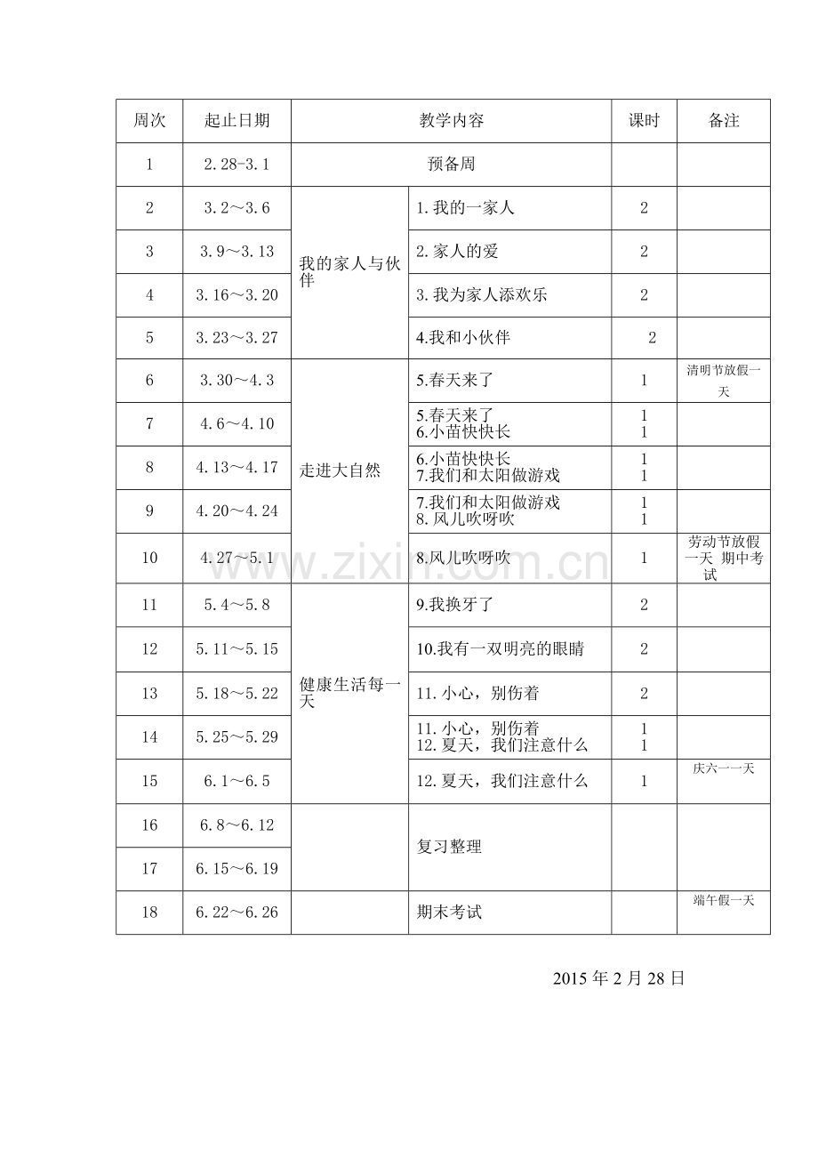 20142015人教版品德与生活一年级下册教学计划.doc_第3页