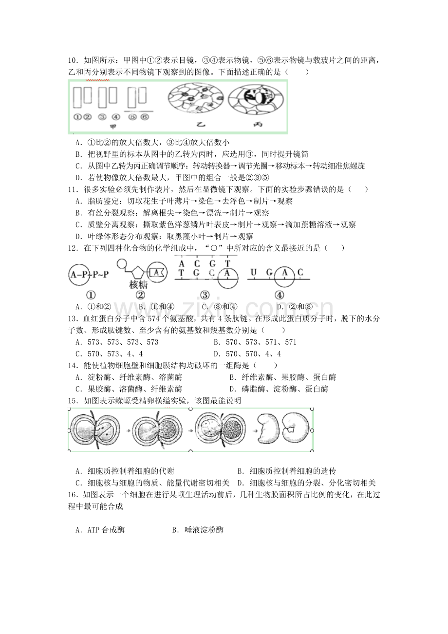 福建省晋江市季延中学2014高一上学期期末考试生物试题.doc_第2页