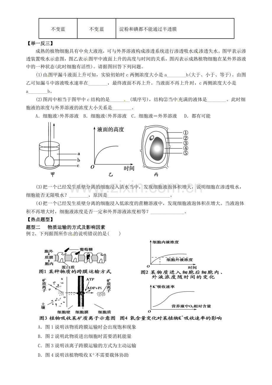 高三生物一轮复习专题物质跨膜运输的实例与方式导学案.doc_第3页