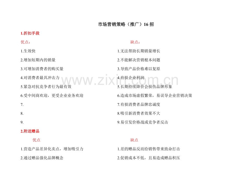 产品市场营销策略推广常用16招方法优劣对比.doc_第1页