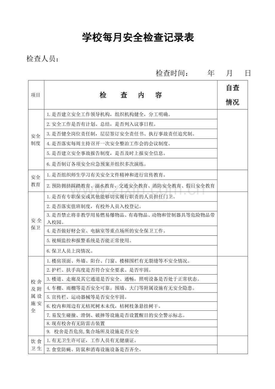 学校月安全检查记录表.doc_第1页