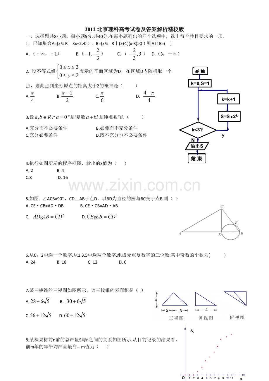 北京市高考数学理科试卷及答案解析.doc_第1页