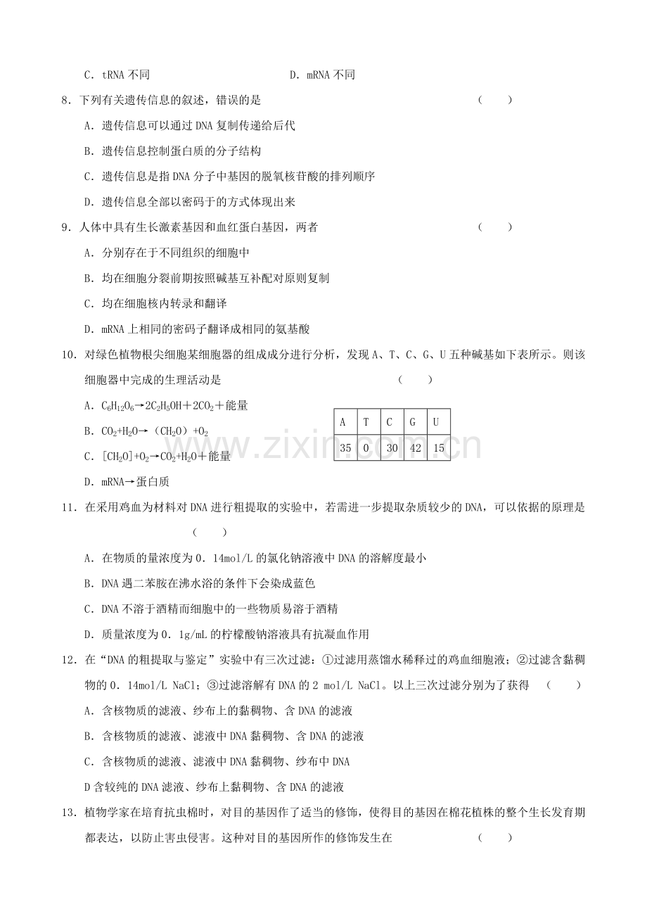 高三一轮复习生物单元测试试题8遗传的物质基础和基因分离定律老人教版.doc_第2页