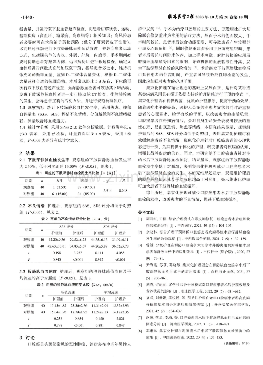 集束化护理在预防口腔癌术后下肢深静脉血栓中的应用研究.pdf_第2页