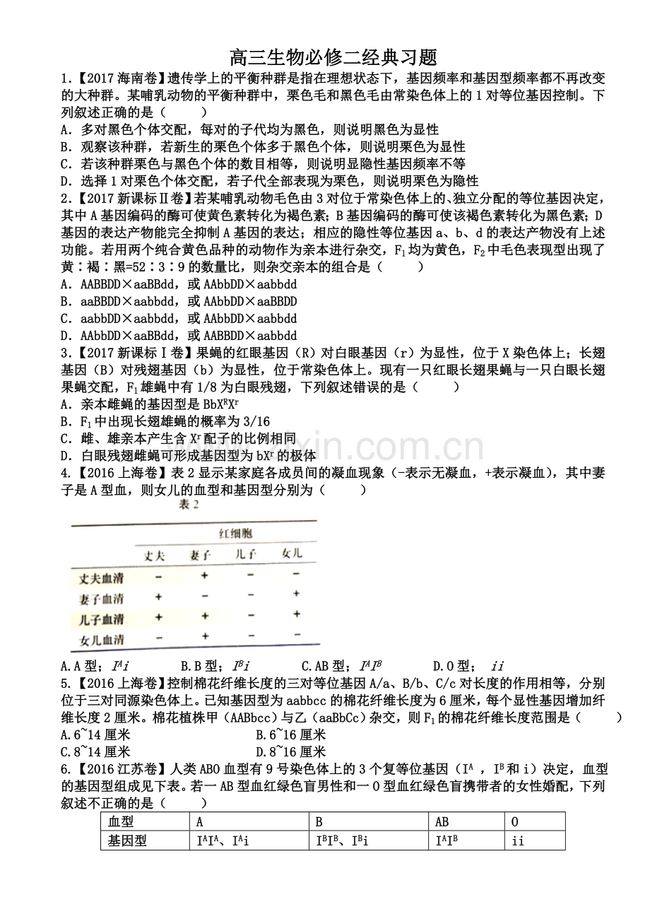 2018高三生物必修二经典习题.doc_第1页