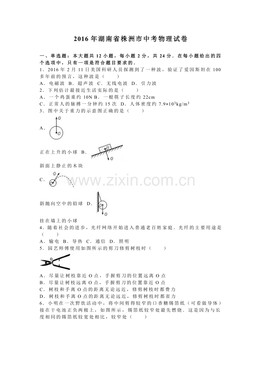 湖南省株洲市中考物理试卷及答案解析word版.doc_第1页