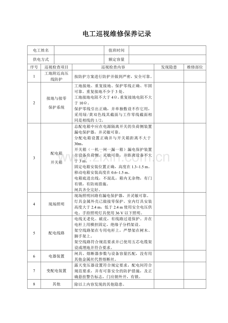 电工巡视维修记录表含内容1.doc_第2页