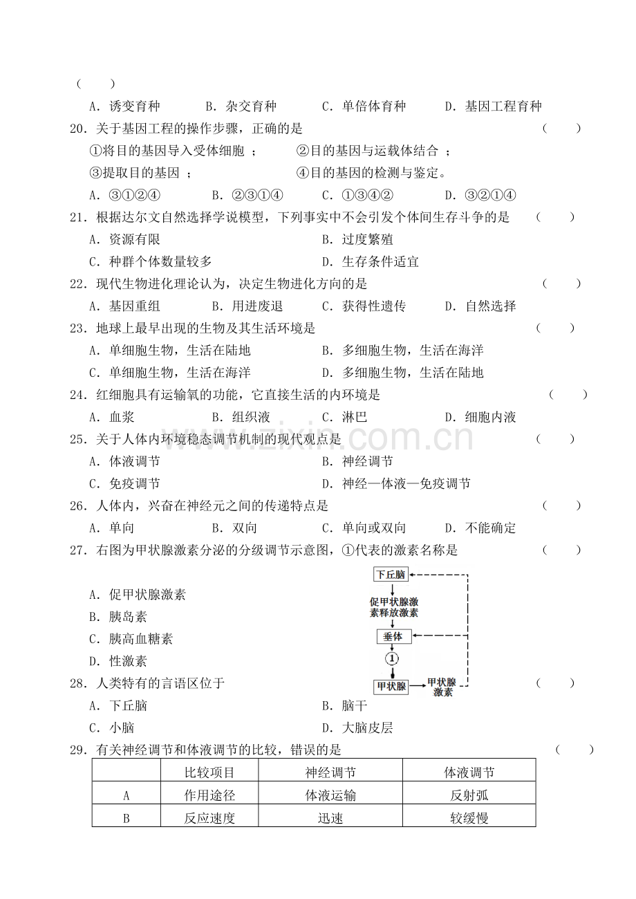 湖南省普通高中学业水平考试生物试卷及答案.doc_第3页