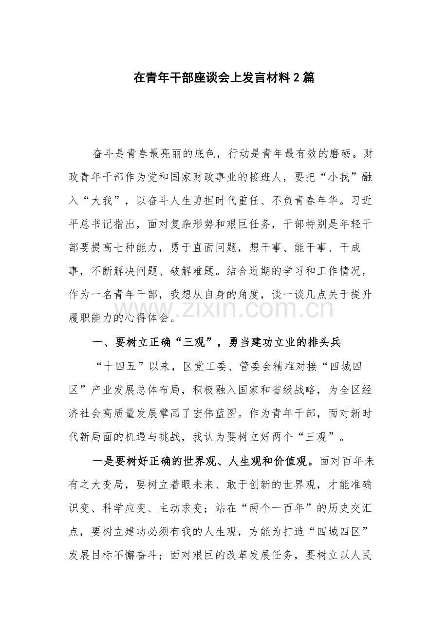 在青年干部座谈会上发言材料2篇.docx_第1页