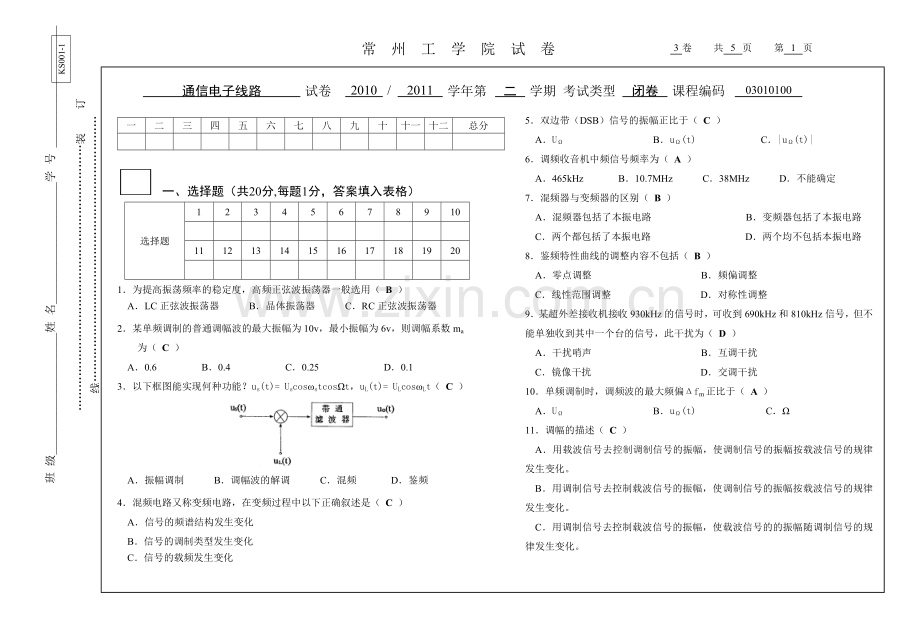 通信电子线路试卷C答案.doc_第1页