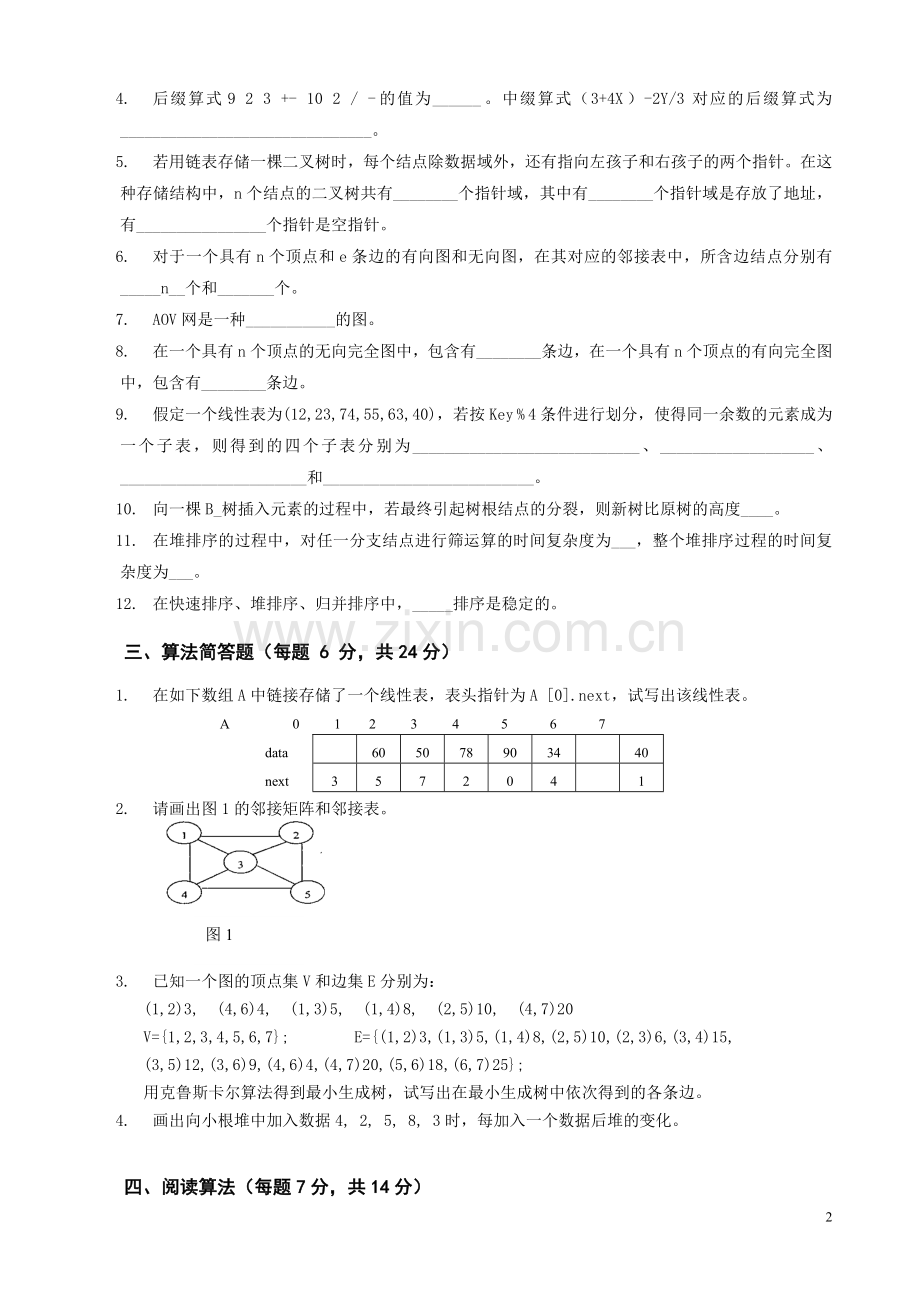 《数据结构》复习题综合测试题6套及答案.doc_第2页