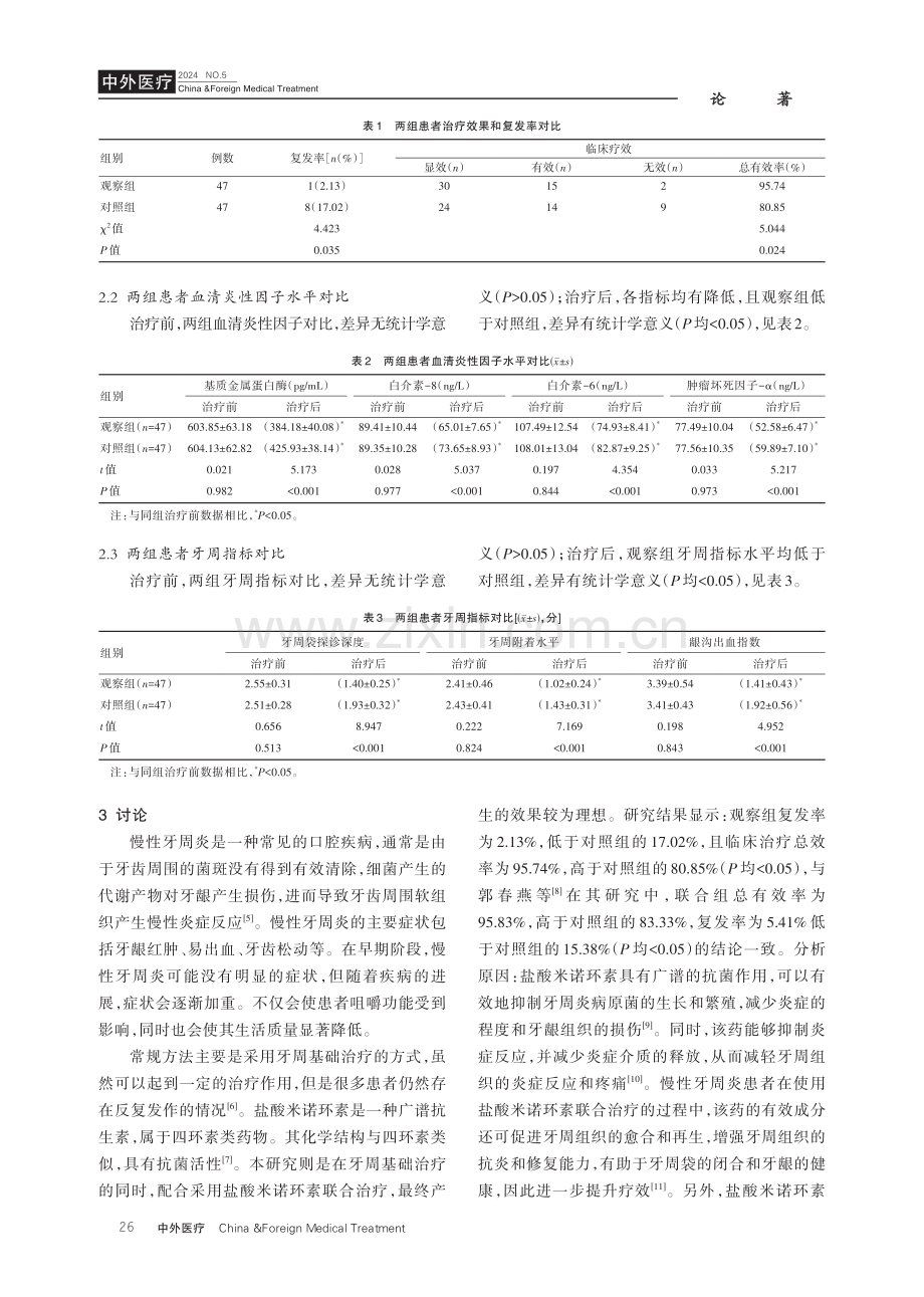 慢性牙周炎患者予以盐酸米诺环素联合牙周基础治疗的有效性评价.pdf_第3页