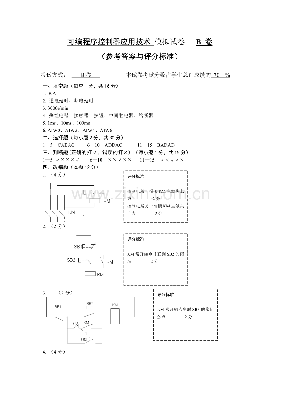 可编程序控制器应用技术模拟试卷B评分标准.doc_第1页