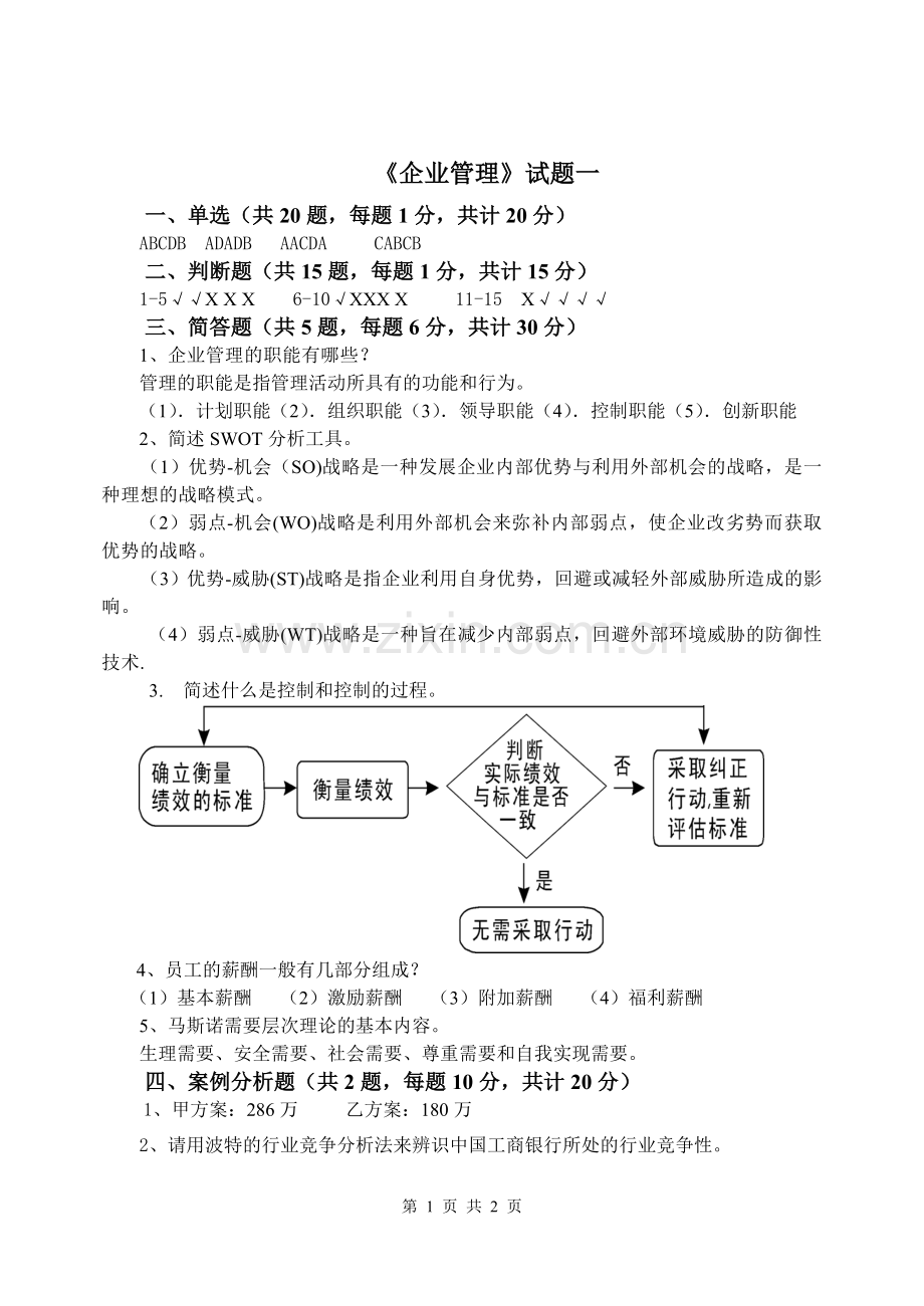 企业管理题库一答案.doc_第1页