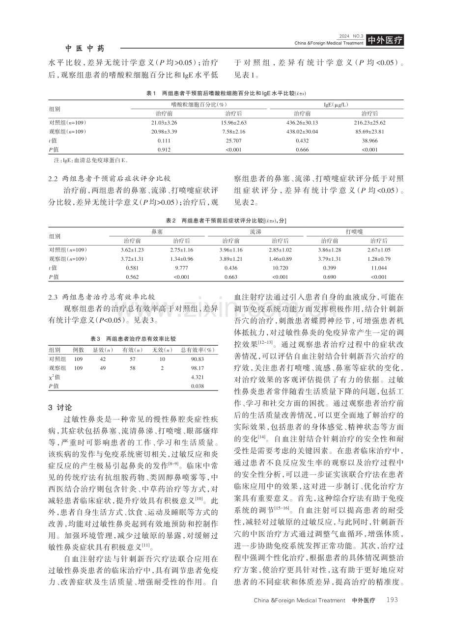 过敏性鼻炎患者治疗中自血注射结合针刺新吾穴治疗的效果分析.pdf_第3页