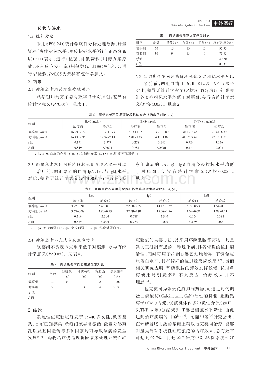 他克莫司与环磷酰胺合用对系统性红斑狼疮患者机体炎症及免疫指标的影响.pdf_第3页