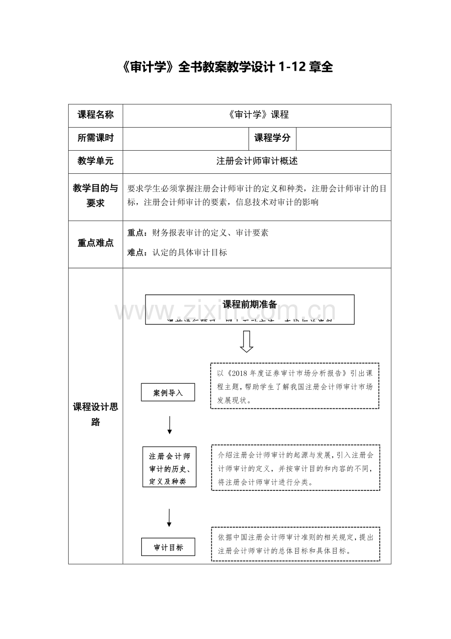 《审计学》全书教案教学设计1-12章全.docx_第1页